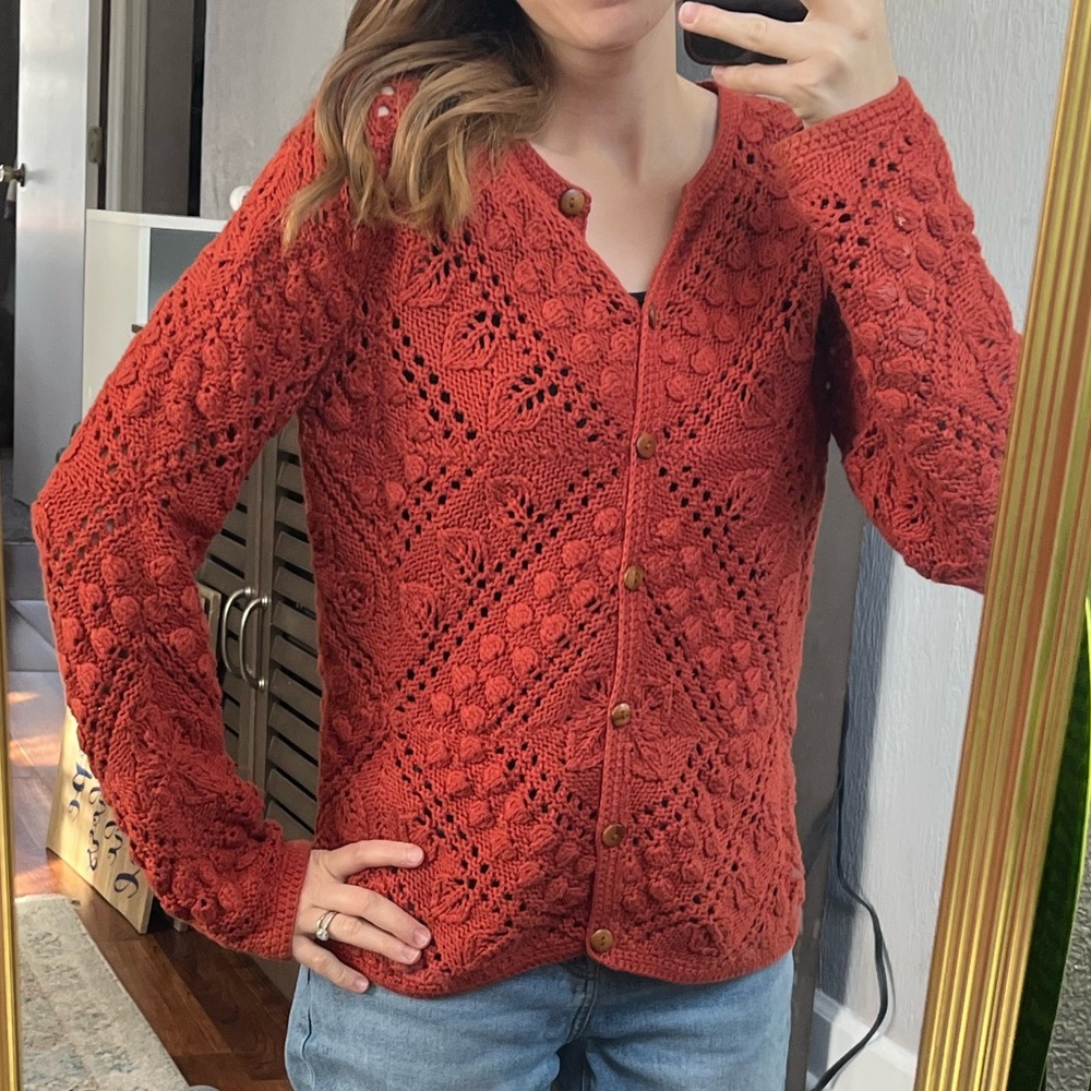 [Marisa Christina] Orange Handknit Ramie Blend Sweater- Size Small